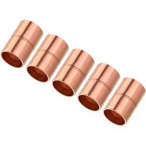 MECCANIXITY Straight Copper Coupling Fittings, 3/8 Inch ID Welding Joint for HVAC Air Conditioner, with Rolled Tube Stop Sweat Ends, Pack of 5