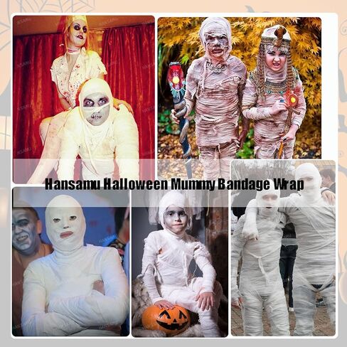 6 Rolls Halloween Mummy Bandage Wrap,2 Sizes Self Adhesive Stretch Zombie Gauze Rolls for Women Men Halloween Mummy Cosplay Costume Wrap Decorations（Enough Whole Body） in Saudi Arabia