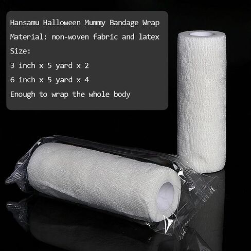 6 Rolls Halloween Mummy Bandage Wrap,2 Sizes Self Adhesive Stretch Zombie Gauze Rolls for Women Men Halloween Mummy Cosplay Costume Wrap Decorations（Enough Whole Body） in Saudi Arabia