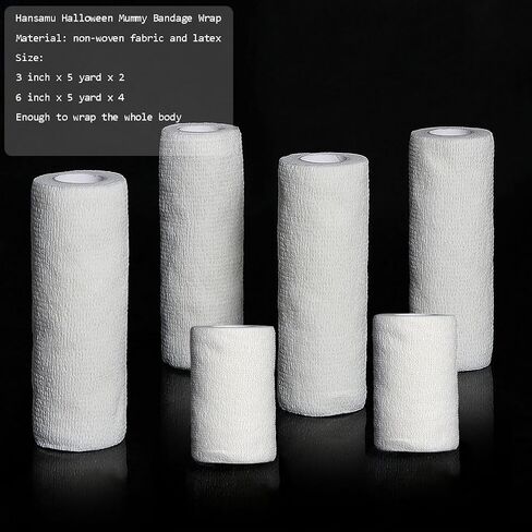 6 Rolls Halloween Mummy Bandage Wrap,2 Sizes Self Adhesive Stretch Zombie Gauze Rolls for Women Men Halloween Mummy Cosplay Costume Wrap Decorations（Enough Whole Body） in Saudi Arabia