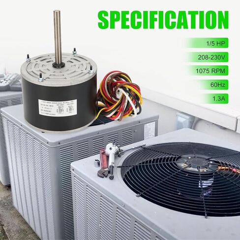 51-23055-11 محرك مروحة مكثف 1/5 حصان، 1075 دورة في الدقيقة، 60 هرتز، 1.3 أمبير، 208-230 فولت متوافق مع Rheem Ruud Weather King Ruud Protech 51-21853-01 51-21854-01 مكيف الهواء AC in Kuwait