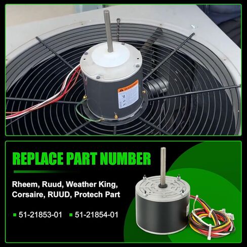 51-23055-11 محرك مروحة مكثف 1/5 حصان، 1075 دورة في الدقيقة، 60 هرتز، 1.3 أمبير، 208-230 فولت متوافق مع Rheem Ruud Weather King Ruud Protech 51-21853-01 51-21854-01 مكيف الهواء AC in Kuwait