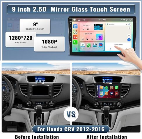 UNITOPSCI 2G+64G لهوندا CRV 2012-2016 راديو Android Car Stereo Wireless Apple CarPlay Android Auto Mirror Link 9 بوصة تعمل باللمس GPS Navigation WiFi Bluetooth FM/RDS راديو مع كاميرا احتياطية in Saudi Arabia