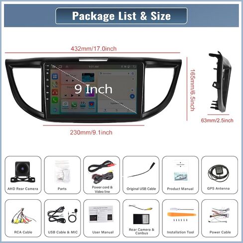 UNITOPSCI 2G+64G لهوندا CRV 2012-2016 راديو Android Car Stereo Wireless Apple CarPlay Android Auto Mirror Link 9 بوصة تعمل باللمس GPS Navigation WiFi Bluetooth FM/RDS راديو مع كاميرا احتياطية in Saudi Arabia