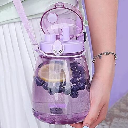 Kawaii Water Bottle with Straw 45oz with Two Ways to Dinking Modern Cute Water Jug With Strap for Women/Teen Girl/School, Purple in Saudi Arabia
