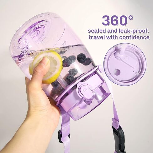 Kawaii Water Bottle with Straw 45oz with Two Ways to Dinking Modern Cute Water Jug With Strap for Women/Teen Girl/School, Purple in Saudi Arabia