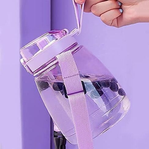 Kawaii Water Bottle with Straw 45oz with Two Ways to Dinking Modern Cute Water Jug With Strap for Women/Teen Girl/School, Purple in Saudi Arabia