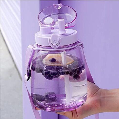 Kawaii Water Bottle with Straw 45oz with Two Ways to Dinking Modern Cute Water Jug With Strap for Women/Teen Girl/School, Purple in Saudi Arabia
