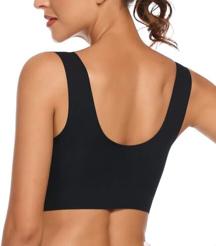 حمالات صدر رياضية نسائية من WOWENY بدون خياطة بدون أسلاك، حمالات صدر رياضية طويلة للنساء، أسود + أخضر M in Kuwait