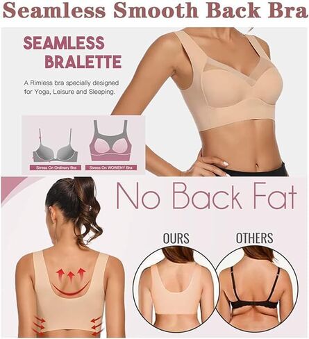 حمالات صدر رياضية نسائية من WOWENY بدون خياطة بدون أسلاك، حمالات صدر رياضية طويلة للنساء، أسود + أخضر M in Kuwait