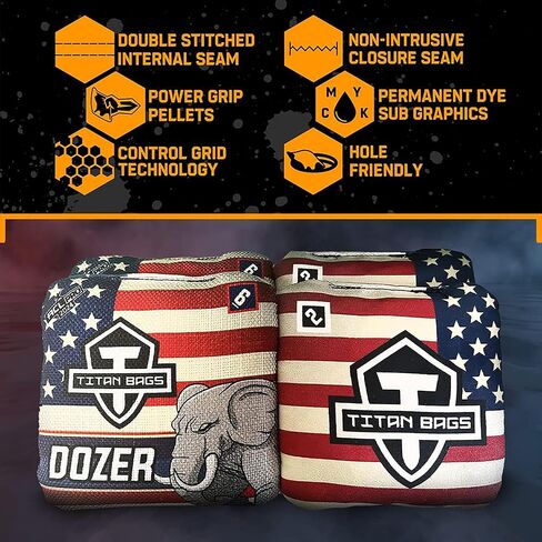 Titan Bags Dozer Cornhole Bags - 6" x 6" ACL PRO Approved Cornhole Bean Bags for Tournaments - Versatile & Durable Professional Cornhole Bags Ideal for Indoor/Outdoor Toss Sports & Games (Set of 4) in Saudi Arabia