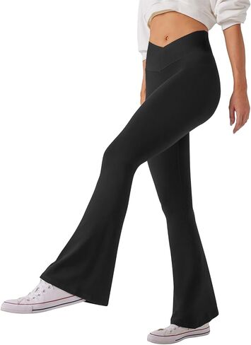 Womens Crossover Flare Leggings Wide Leg High Waisted Athletic Yoga Pants in Saudi Arabia