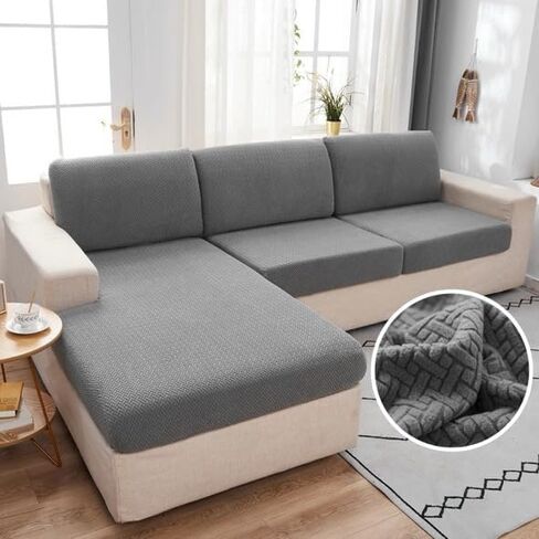 Sectional Couch Covers, Waterproof Couch Cushion Covers, L Shape Cushion Cover, Sofa Covers, Jacquard Fabric, Chaise Lounge Cover with Adjustable Elastic Hook (Beige, 3 Pack) in Saudi Arabia