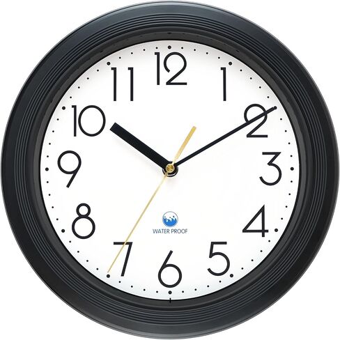 12 Inch Sealed Indoor Outdoor Waterproof Wall Clock, Dustproof Silent Non-Ticking Battery Operated Quality Quartz Round Clock, Wall Decorative for Patio, Pool, Bathroom (Black) in Saudi Arabia