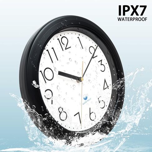 12 Inch Sealed Indoor Outdoor Waterproof Wall Clock, Dustproof Silent Non-Ticking Battery Operated Quality Quartz Round Clock, Wall Decorative for Patio, Pool, Bathroom (Black) in Saudi Arabia