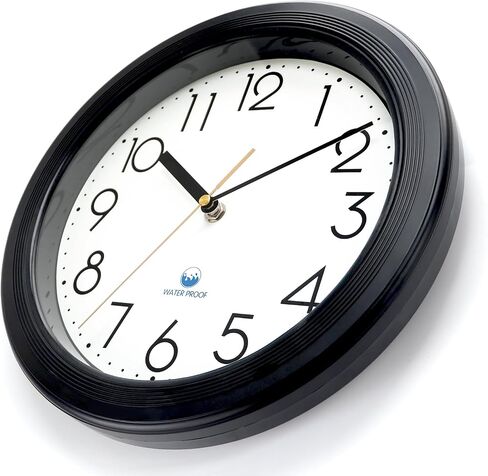 12 Inch Sealed Indoor Outdoor Waterproof Wall Clock, Dustproof Silent Non-Ticking Battery Operated Quality Quartz Round Clock, Wall Decorative for Patio, Pool, Bathroom (Black) in Saudi Arabia
