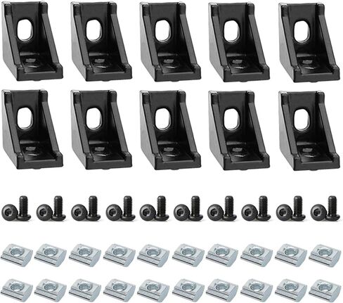 10Sets 10 Series Extrusion Black Brackets 1" x 1" 1010 Aluminum Extrusion Profiles Connector, 10pcs 10 Extruded Corner with Nuts Bolts for 10 Series Extru Profiles Rail in Kuwait