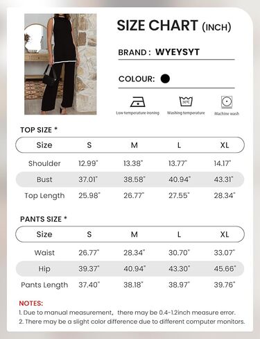 Wyeysyt Lounge مجموعات للنساء سترة 2 قطعة ملابس سترة بلا أكمام سترة علوية واسعة الساق السراويل مطابقة مجموعة رياضية (أسود-M) in Kuwait