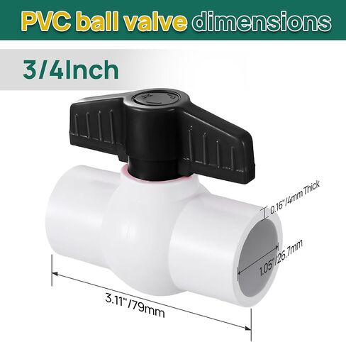 صمام كروي PVC مقاس 3/4 بوصة، صمام إغلاق بمقبض T أسود مكون من 6 قطع، لخطوط إمداد المياه الباردة in Saudi Arabia