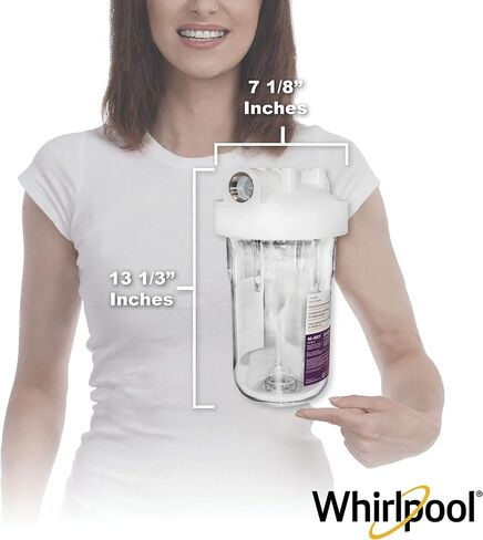 Whirlpool Large Capacity 10" x 4.5" Whole House Water Filter System WHKF-DWHBB, 1" Port, NSF Certified Reduces Sediment, Sand, Soil, Silt, Rust, Includes Filter Housing, Installation Kit & Timer in Kuwait