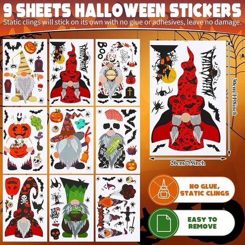 Thenshop 27 Sheets Christmas Halloween Fall Gnome Window Clings Cute Gnomes Pumpkins Bat Xmas Tree Window Decals Double Sided Window Stickers for Autumn Thanksgiving Home Classroom Decor in Saudi Arabia