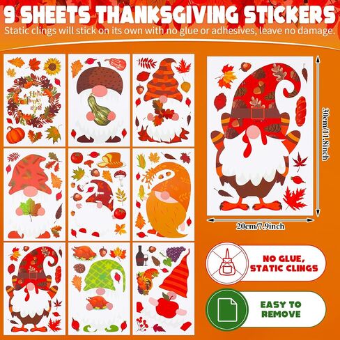 Thenshop 27 Sheets Christmas Halloween Fall Gnome Window Clings Cute Gnomes Pumpkins Bat Xmas Tree Window Decals Double Sided Window Stickers for Autumn Thanksgiving Home Classroom Decor in Saudi Arabia