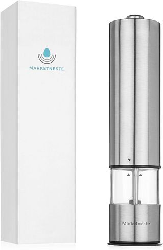 Pepper Grinder with Light - Battery Operated Pepper or Salt Mill - Stainless Steel - Easy Grip - Easy to Use - Sleek Modern Design, Adjustable Coarseness, One Handed Operation, in Saudi Arabia