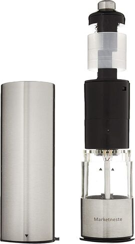 Pepper Grinder with Light - Battery Operated Pepper or Salt Mill - Stainless Steel - Easy Grip - Easy to Use - Sleek Modern Design, Adjustable Coarseness, One Handed Operation, in Saudi Arabia