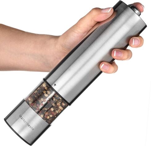 Pepper Grinder with Light - Battery Operated Pepper or Salt Mill - Stainless Steel - Easy Grip - Easy to Use - Sleek Modern Design, Adjustable Coarseness, One Handed Operation, in Saudi Arabia