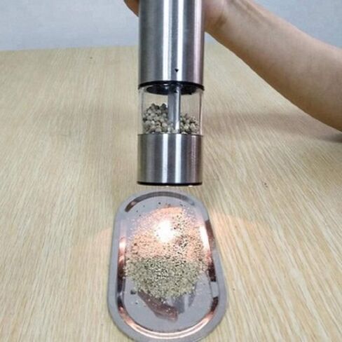 Pepper Grinder with Light - Battery Operated Pepper or Salt Mill - Stainless Steel - Easy Grip - Easy to Use - Sleek Modern Design, Adjustable Coarseness, One Handed Operation, in Saudi Arabia