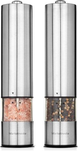 Pepper Grinder with Light - Battery Operated Pepper or Salt Mill - Stainless Steel - Easy Grip - Easy to Use - Sleek Modern Design, Adjustable Coarseness, One Handed Operation, in Saudi Arabia