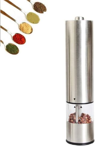 Pepper Grinder with Light - Battery Operated Pepper or Salt Mill - Stainless Steel - Easy Grip - Easy to Use - Sleek Modern Design, Adjustable Coarseness, One Handed Operation, in Saudi Arabia