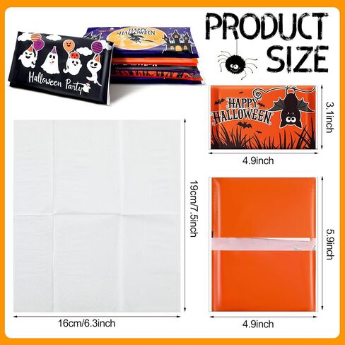 Zhanmai Halloween Party Favors 100 حزمة من مناديل الوجه للهالوين النحيفة بحجم السفر 3 طبقات مناديل حجم المحفظة حزم الجيب للضيوف لوازم حفلات الهالوين 5 أنماط in Saudi Arabia