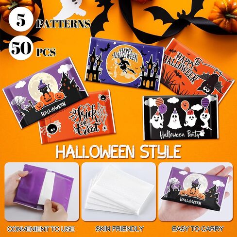 Zhanmai Halloween Party Favors 100 حزمة من مناديل الوجه للهالوين النحيفة بحجم السفر 3 طبقات مناديل حجم المحفظة حزم الجيب للضيوف لوازم حفلات الهالوين 5 أنماط in Saudi Arabia