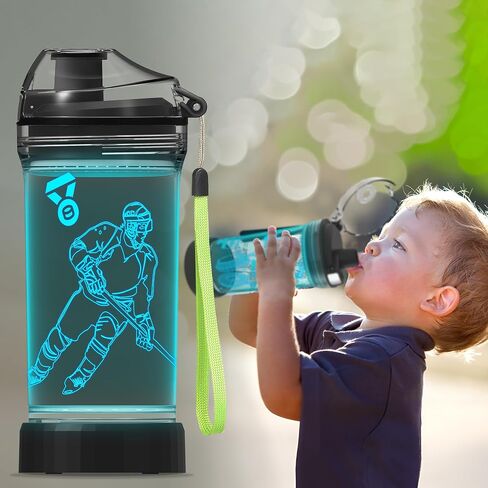 هدايا الهوكي، زجاجة مياه مضيئة ثلاثية الأبعاد للاعب الهوكي، 14oz تريتان خالية من مادة BPA - أفضل هدية للأولاد والبنات بعمر 4 5 6 7 سنوات - كوب شرب للأطفال - عطلة عيد الميلاد in Kuwait