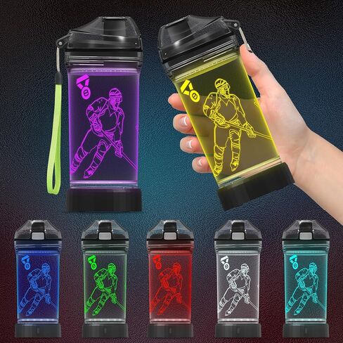 هدايا الهوكي، زجاجة مياه مضيئة ثلاثية الأبعاد للاعب الهوكي، 14oz تريتان خالية من مادة BPA - أفضل هدية للأولاد والبنات بعمر 4 5 6 7 سنوات - كوب شرب للأطفال - عطلة عيد الميلاد in Kuwait