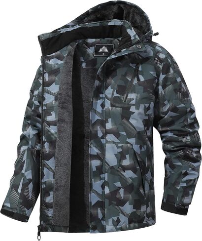 Men's Mountain Winter Coat Warm Fleece Ski Snow Jacket Waterproof Raincoat with Hood, Medium, Army Green Camo in Saudi Arabia