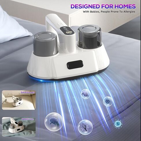 Bed Vacuum Cleaner,15Kpa Handheld Mattress Vacuum Cleaner with Purple Light, Lightweight and Rechargeable Vacuum with HEPA Filter for Bed Cleaning, Fabric Sofa, Pet Hair (3 Filters) in Saudi Arabia