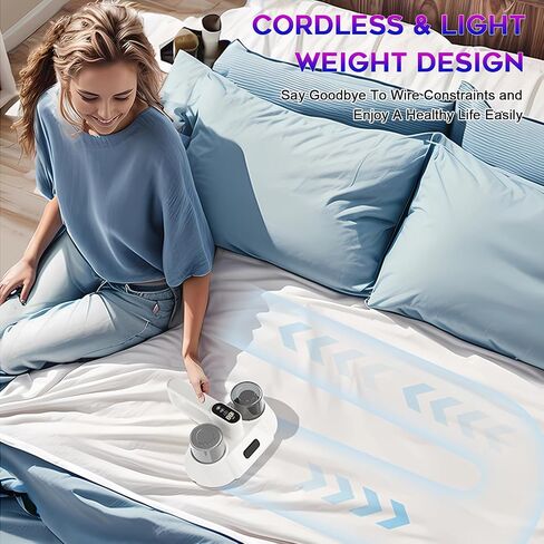 Bed Vacuum Cleaner,15Kpa Handheld Mattress Vacuum Cleaner with Purple Light, Lightweight and Rechargeable Vacuum with HEPA Filter for Bed Cleaning, Fabric Sofa, Pet Hair (3 Filters) in Saudi Arabia