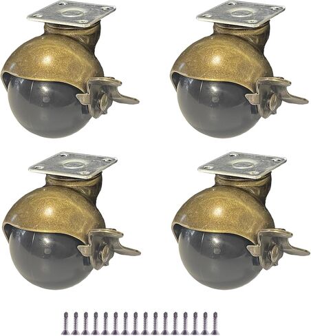 عجلات كروية عتيقة مقاس 2 بوصة - مجموعة من 4 قطع مع لوحة علوية دوارة 360 درجة - مثالية للأثاث والعثمانيين وطاولات القهوة والمزيد - عجلات بولي يوريثين ناعمة وهادئة in Kuwait