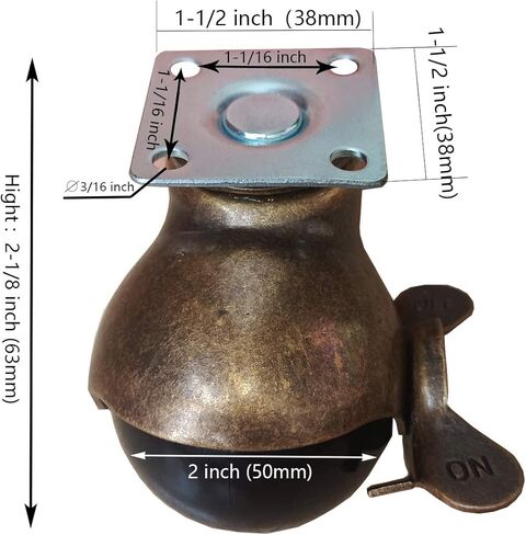 عجلات كروية عتيقة مقاس 2 بوصة - مجموعة من 4 قطع مع لوحة علوية دوارة 360 درجة - مثالية للأثاث والعثمانيين وطاولات القهوة والمزيد - عجلات بولي يوريثين ناعمة وهادئة in Kuwait
