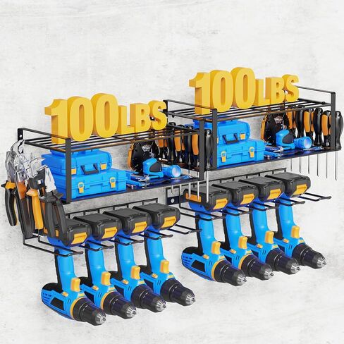 Large Capacity Power Tool Organizer Holds 200 Lbs, Tool Organizers and Storage with 8 Drill Holder, Adjustable & Removable Power Tool Organizer Wall Mount for Easy Installation, 2 PACK in Saudi Arabia