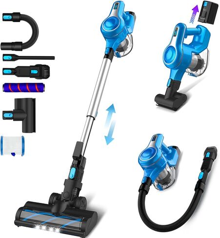 Cordless Vacuum Cleaner, 10-in-1 30Kpa Powerful Cordless Stick Vacuum, Rechargeable Cordless Vacuum 45min Runtime, Lightweight Vacuum Cleaners for Home Carpet Floor Pet Hair (Blue) in Saudi Arabia