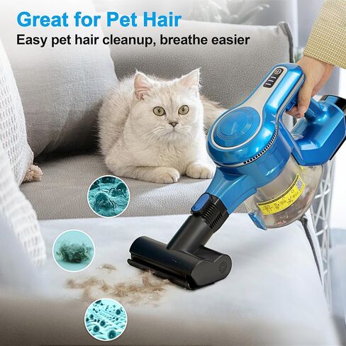 Cordless Vacuum Cleaner, 10-in-1 30Kpa Powerful Cordless Stick Vacuum, Rechargeable Cordless Vacuum 45min Runtime, Lightweight Vacuum Cleaners for Home Carpet Floor Pet Hair (Blue) in Saudi Arabia