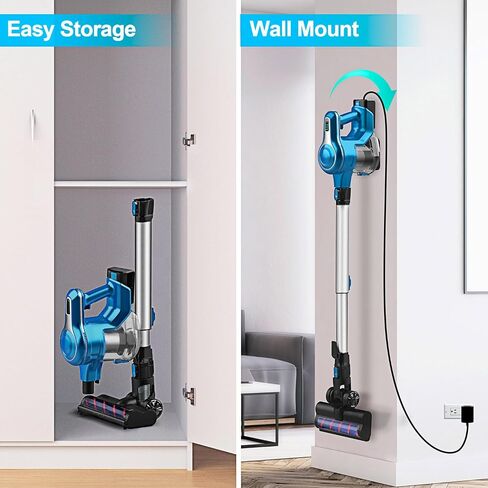 Cordless Vacuum Cleaner, 10-in-1 30Kpa Powerful Cordless Stick Vacuum, Rechargeable Cordless Vacuum 45min Runtime, Lightweight Vacuum Cleaners for Home Carpet Floor Pet Hair (Blue) in Saudi Arabia