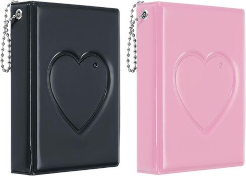PATIKIL 3 Inch Mini Kpop Photocard Binder Album with 32 Pockets Small Bookshelf Love Heart Picture Holder Book for Collection 2 Pack, Black Pink in Saudi Arabia