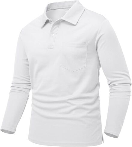 Rdruko Men's Polo with Pocket Long Sleeve Quick Dry Outdoor Golf Pullover Collared T-Shirt in Kuwait