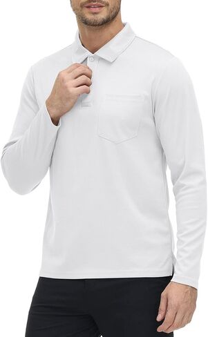 Rdruko Men's Polo with Pocket Long Sleeve Quick Dry Outdoor Golf Pullover Collared T-Shirt in Kuwait