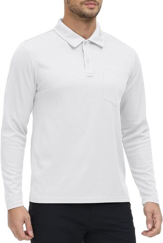 Rdruko Men's Polo with Pocket Long Sleeve Quick Dry Outdoor Golf Pullover Collared T-Shirt in Kuwait
