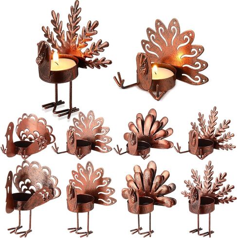 Mumufy 48 Pieces Thanksgiving Turkey Tea Lights Candle Holder Thanksgiving Centerpiece Metal Turkey Tealight Holder Turkey Tealight Candleholders for Fall Table Home Tabletop Kitchen Decorations in Saudi Arabia